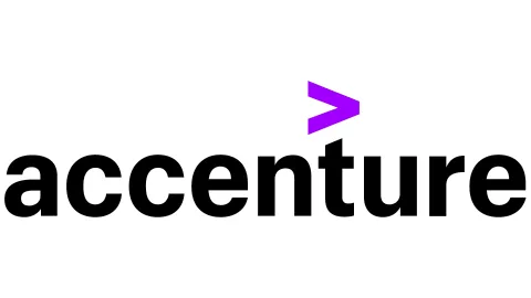 The logo of Accenture, featuring Accenture's name and a purple >